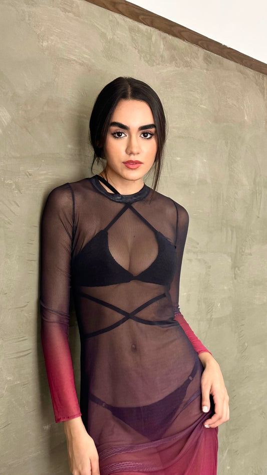 Vestido mesh Vino